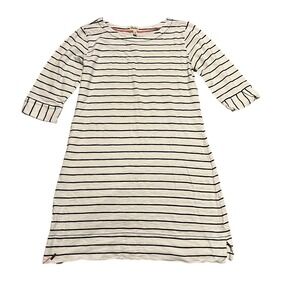 Hatley Womens Striped 3/4 Sleeve Ruffle Cuff Shift T-Shirt Dress White Navy L